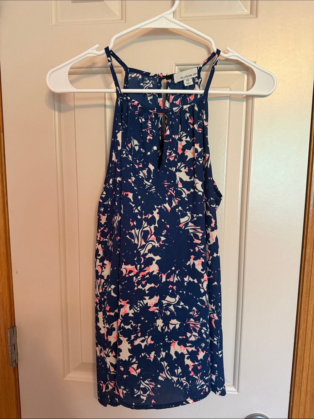 Allison Joy Navy Floral Halter Tank with Pink & Cream Print
